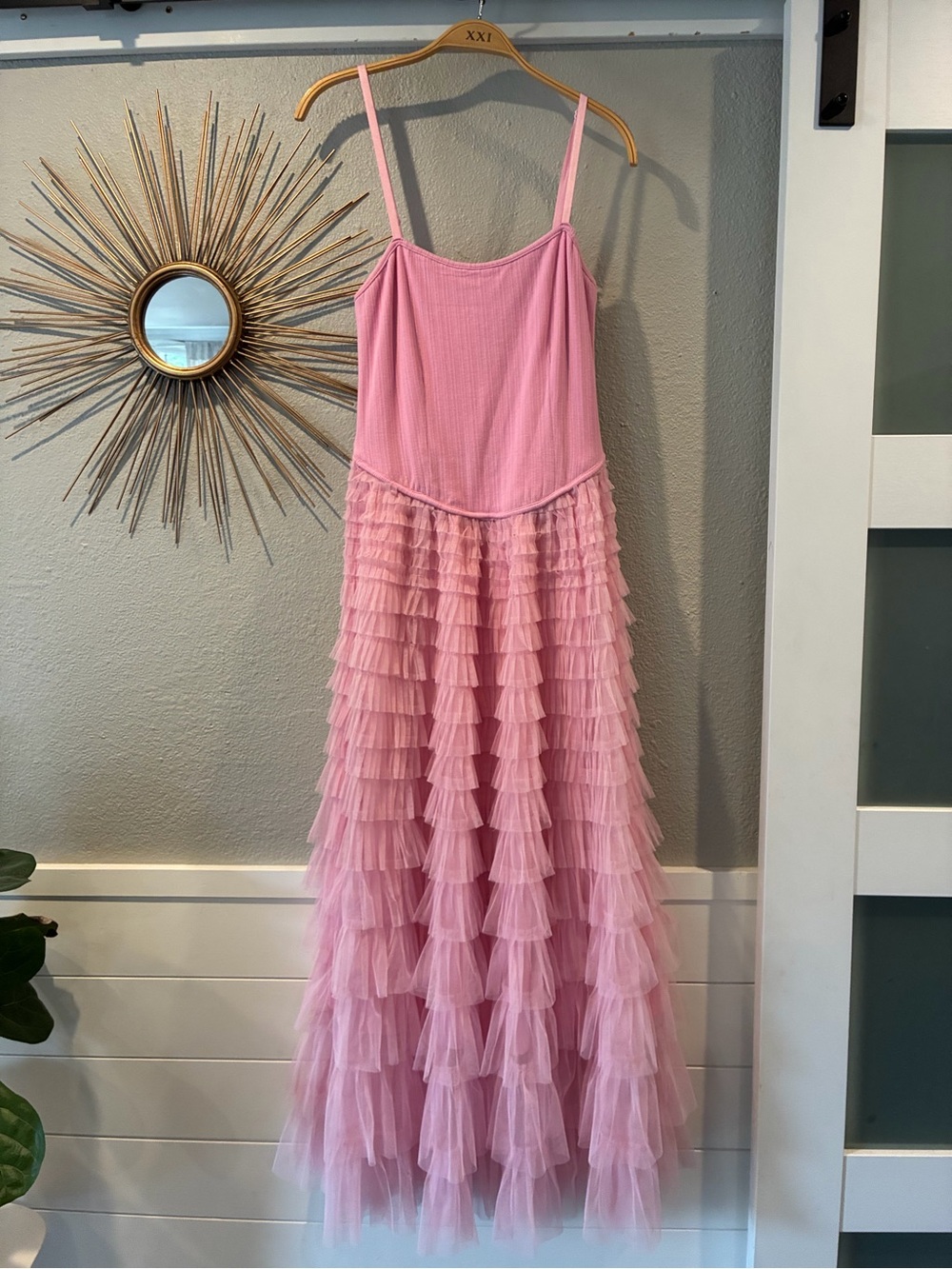 Pink Tulle Ruffle Maxi Dress